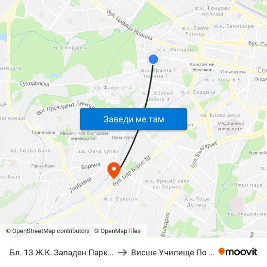 Бл. 13 Ж.К. Западен Парк / Bl. 13, Zapaden Park Qr. (2569) to Висше Училище По Застраховане И Финанси map