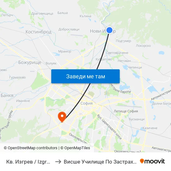 👋 Кв. Изгрев / Izgrev Qr. (0846) to Висше Училище По Застраховане И Финанси map