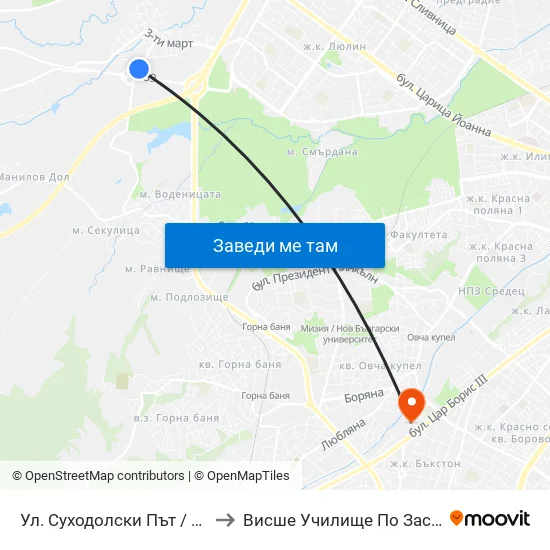 Ул. Суходолски Път / Suhodolski Pat (2199) to Висше Училище По Застраховане И Финанси map