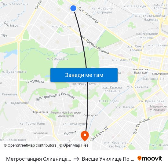 Метростанция Сливница / Slivnitsa Metro Station (1063) to Висше Училище По Застраховане И Финанси map