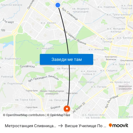 Ⓜ️ Метростанция Сливница / Slivnitsa Metro Station (1059) to Висше Училище По Застраховане И Финанси map