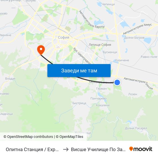 Опитна Станция / Experimental Station (1207) to Висше Училище По Застраховане И Финанси map