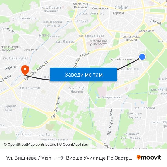 Ул. Вишнева / Vishneva St. (1879) to Висше Училище По Застраховане И Финанси map