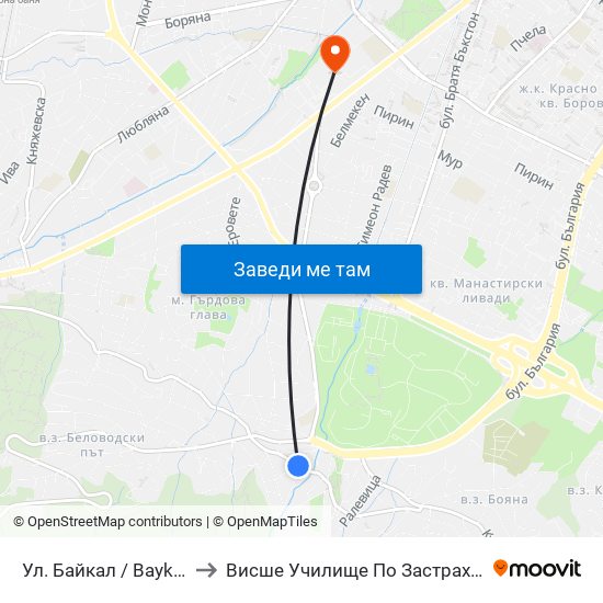 Ул. Байкал / Baykal St. (1836) to Висше Училище По Застраховане И Финанси map