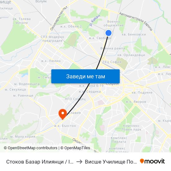 Стоков Базар Илиянци / Iliyantsi Commodity Market (0755) to Висше Училище По Застраховане И Финанси map
