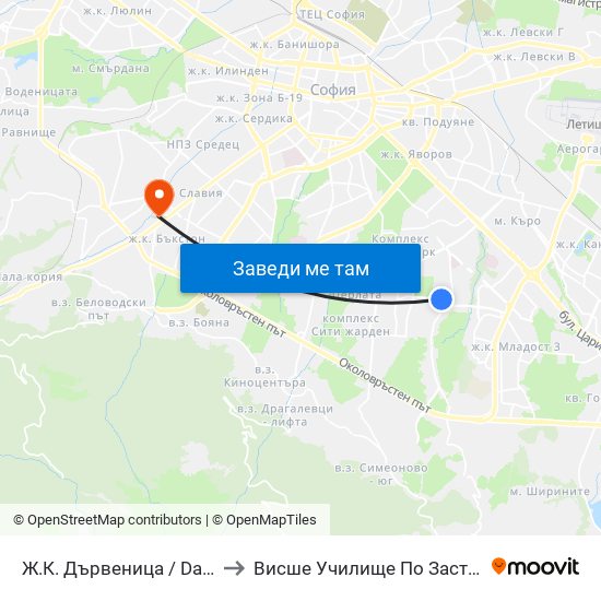 Ж.К. Дървеница / Darvenitsa Qr. (0801) to Висше Училище По Застраховане И Финанси map