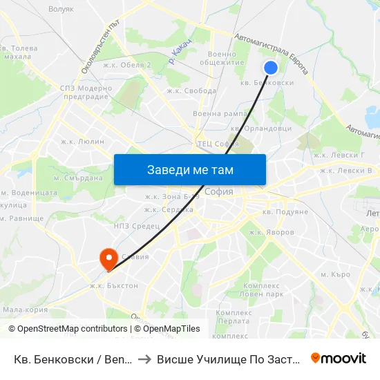 Кв. Бенковски / Benkovski Qr. (0805) to Висше Училище По Застраховане И Финанси map