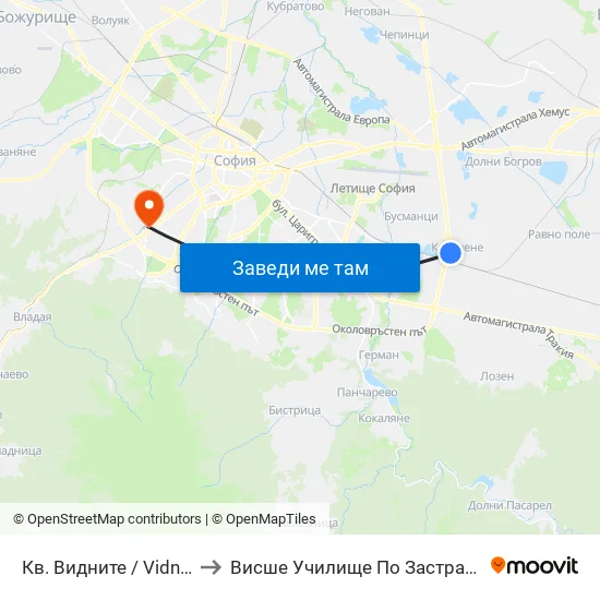Кв. Видните / Vidnite Qr. (0820) to Висше Училище По Застраховане И Финанси map