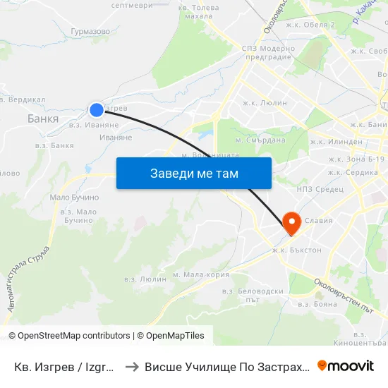 Кв. Изгрев / Izgrev Qr. (0844) to Висше Училище По Застраховане И Финанси map