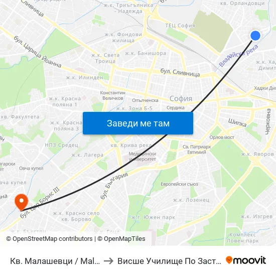 Кв. Малашевци / Malashevtsi Qr. (0863) to Висше Училище По Застраховане И Финанси map