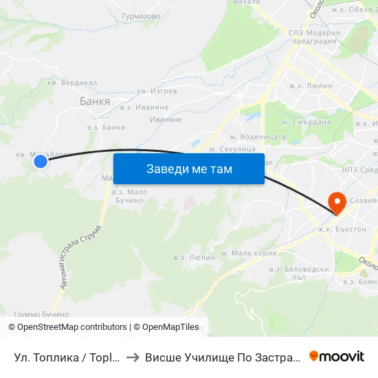 Ул. Топлика / Toplika St. (0869) to Висше Училище По Застраховане И Финанси map