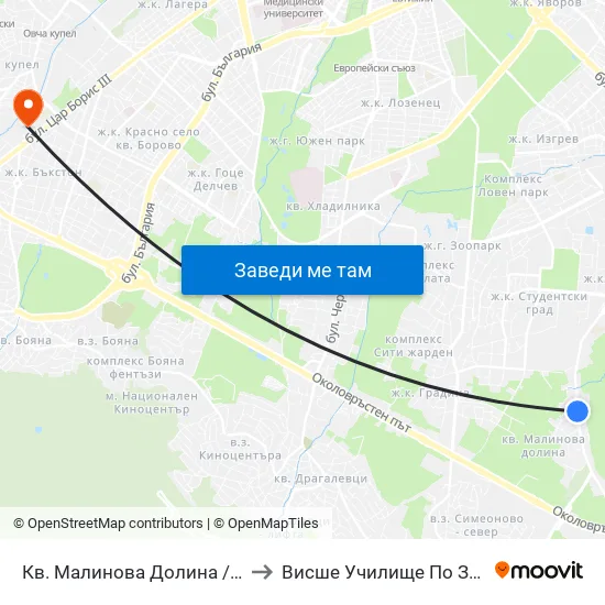 Кв. Малинова Долина / Malinova Dolina Qr. (0423) to Висше Училище По Застраховане И Финанси map