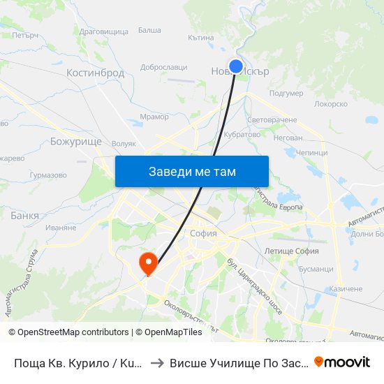 Поща Кв. Курило / Kurilo Post Office (1407) to Висше Училище По Застраховане И Финанси map