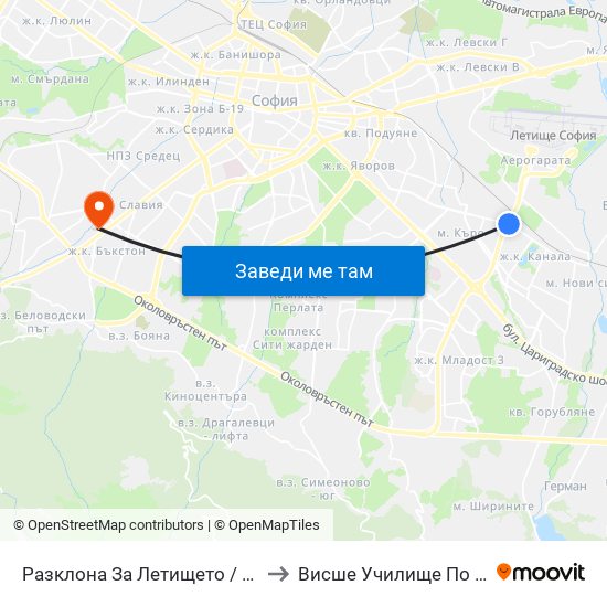 Разклона За Летището / Fork Road To Sofia Airport (1451) to Висше Училище По Застраховане И Финанси map