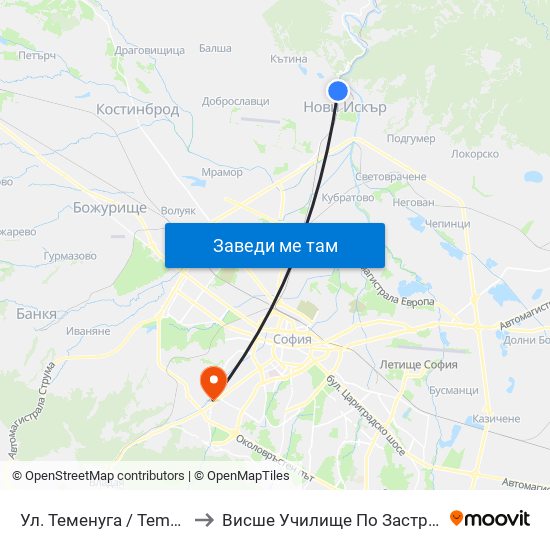 Ул. Теменуга / Temenuga St. (2203) to Висше Училище По Застраховане И Финанси map