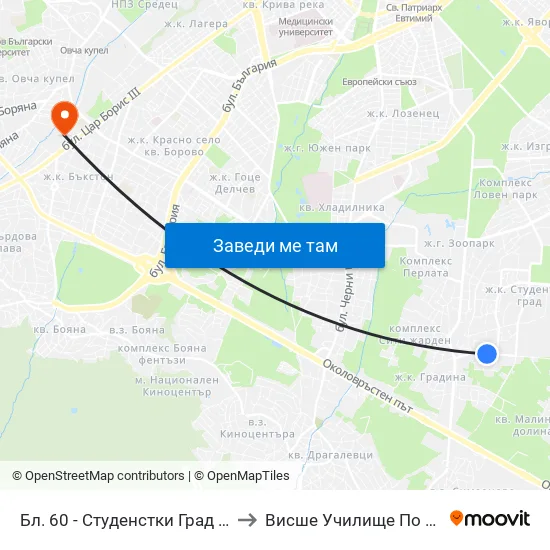 Бл. 60, Студенстки Град / Bl. 60, Students' Town (2508) to Висше Училище По Застраховане И Финанси map