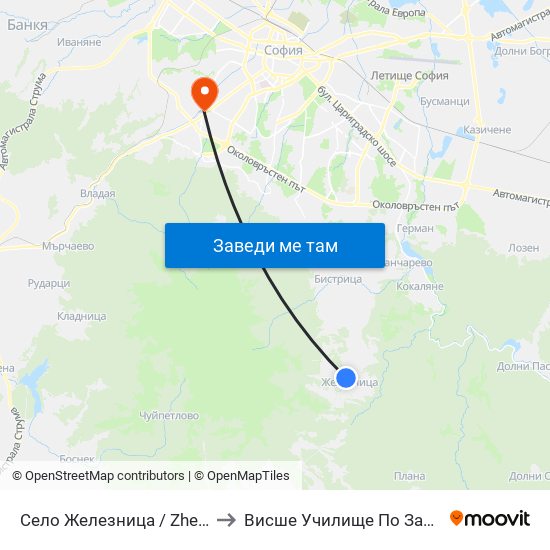 Село Железница / Zheleznitsa Village (1530) to Висше Училище По Застраховане И Финанси map