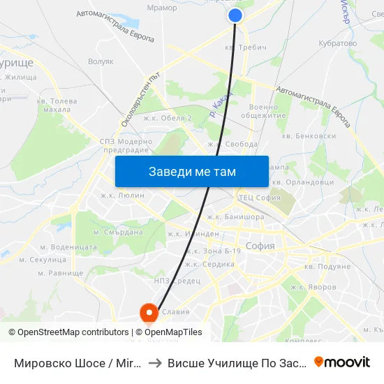 👋 Мировско Шосе / Mirovsko Shosse (2630) to Висше Училище По Застраховане И Финанси map