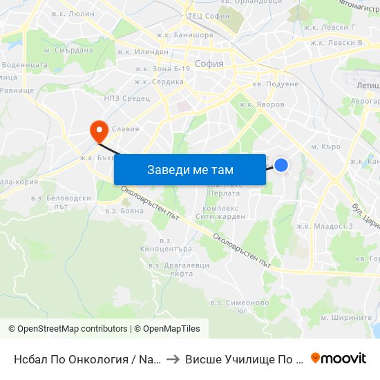 Нсбал По Онкология / National Oncology Hospital (0764) to Висше Училище По Застраховане И Финанси map
