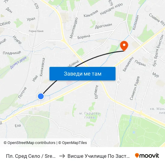Пл. Сред Село / Sred Selo Sq. (1309) to Висше Училище По Застраховане И Финанси map