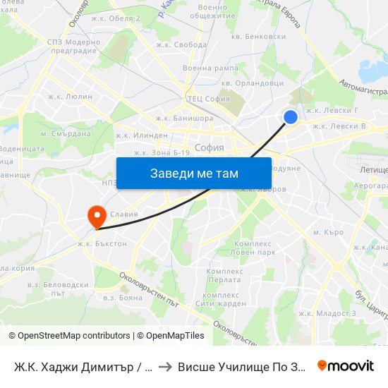 Ж.К. Хаджи Димитър / Hadzhi Dimitar Qr. (0691) to Висше Училище По Застраховане И Финанси map