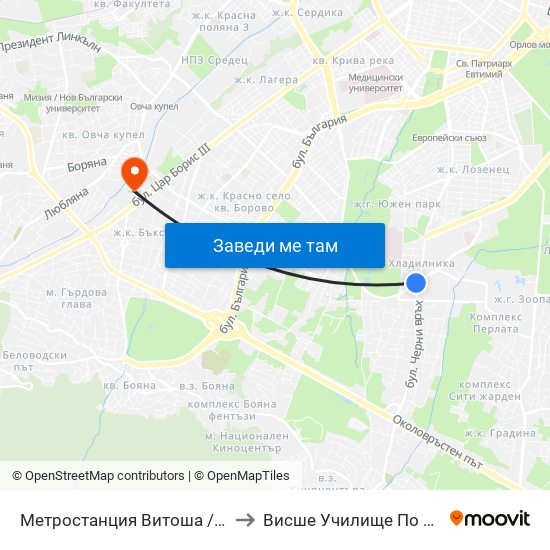 Метростанция Витоша / Vitosha Metro Station (2755) to Висше Училище По Застраховане И Финанси map