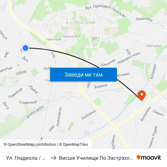 Ул. Гладиола / Gladiola St. to Висше Училище По Застраховане И Финанси map