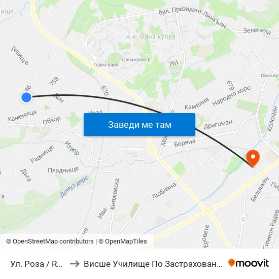 Ул. Роза / Roza St. to Висше Училище По Застраховане И Финанси map