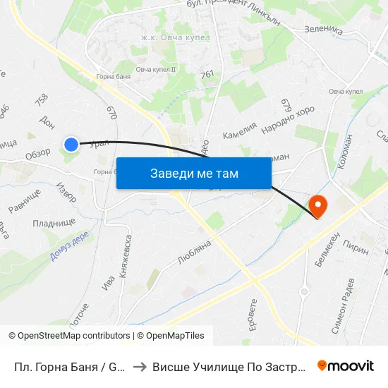Пл. Горна Баня / Gorna Banya Sq. to Висше Училище По Застраховане И Финанси map