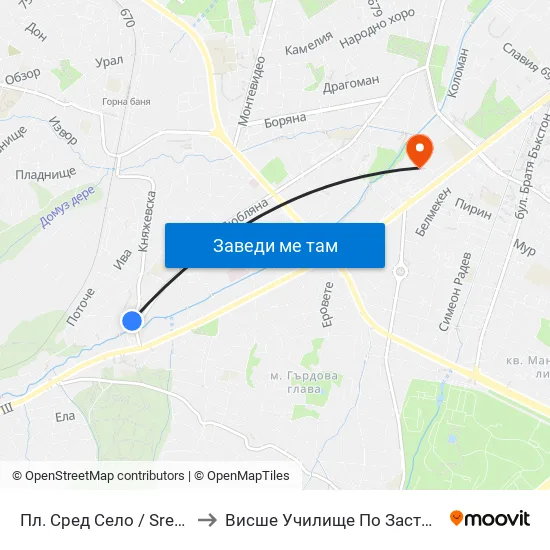 Пл. Сред Село / Sred Selo Sq. (2847) to Висше Училище По Застраховане И Финанси map