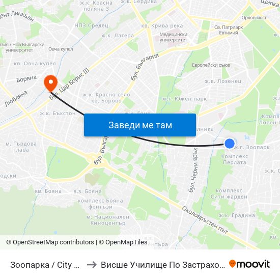🐘 Зоопарка / City Zoo (2781) to Висше Училище По Застраховане И Финанси map