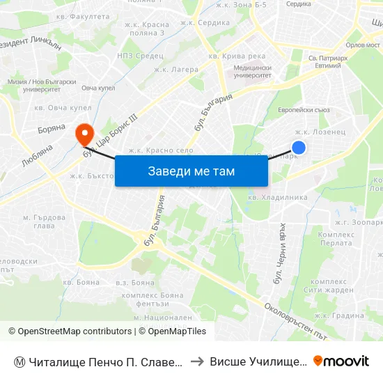 Ⓜ️ Читалище Пенчо П. Славейков 1921 / Pencho P. Slaveykov Library 1921 (0922) to Висше Училище По Застраховане И Финанси map