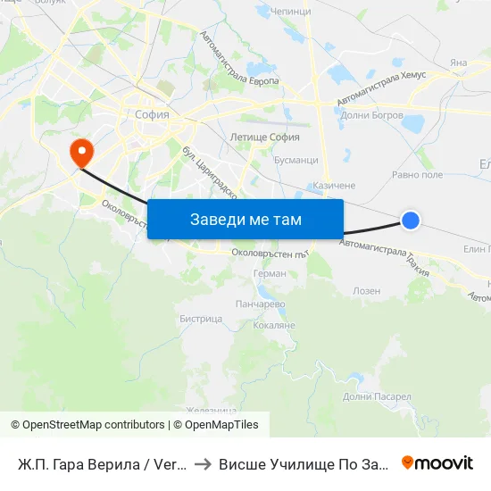 🚉 Ж.П. Гара Верила / Verila Train Station (2803) to Висше Училище По Застраховане И Финанси map