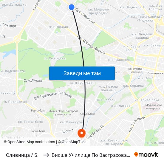 Сливница / Slivnitsa to Висше Училище По Застраховане И Финанси map