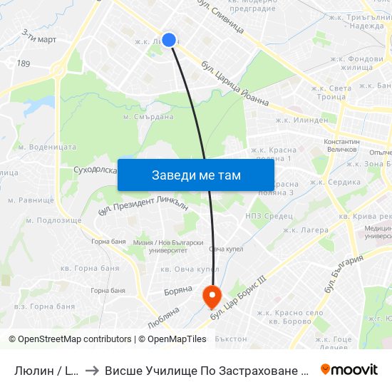 Люлин / Lyulin to Висше Училище По Застраховане И Финанси map