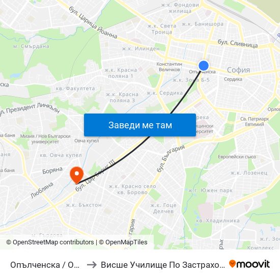Опълченска / Opalchenska to Висше Училище По Застраховане И Финанси map