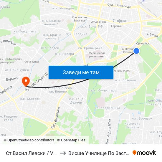 Ст.Васил Левски / Vasil Levski Stadium to Висше Училище По Застраховане И Финанси map