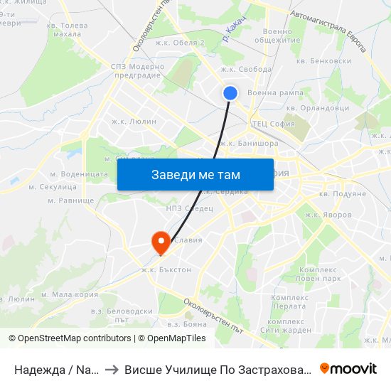 Надежда / Nadezhda to Висше Училище По Застраховане И Финанси map