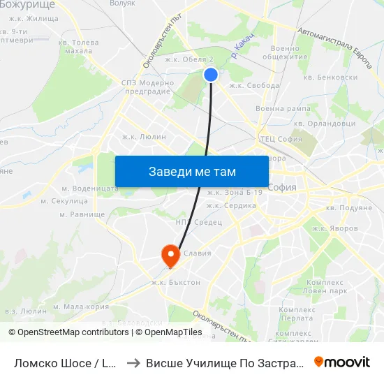 Ломско Шосе / Lomsko Shose to Висше Училище По Застраховане И Финанси map