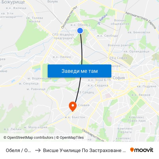 Обеля / Obelya to Висше Училище По Застраховане И Финанси map