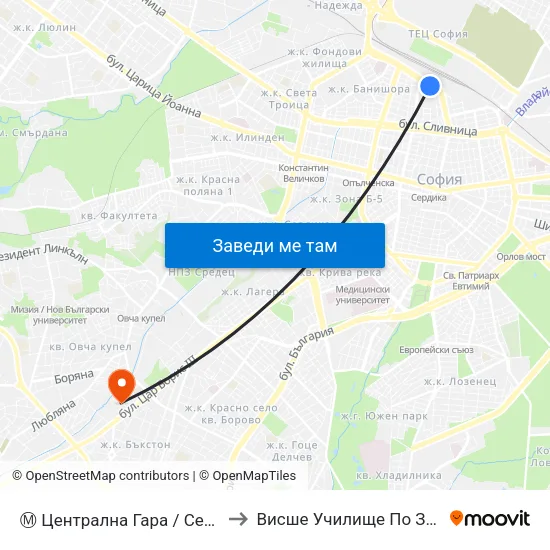Ⓜ️ Централна Гара / Central Railway Station (1333) to Висше Училище По Застраховане И Финанси map
