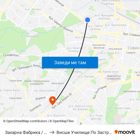 Захарна Фабрика / Zaharna Fabrika to Висше Училище По Застраховане И Финанси map