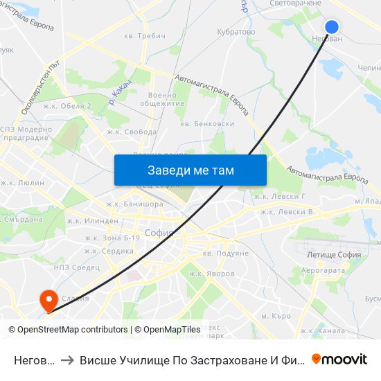 Негован to Висше Училище По Застраховане И Финанси map