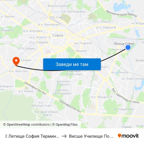 ✈️ Летище София Терминал 2 / Sofia Airport Terminal 2 to Висше Училище По Застраховане И Финанси map