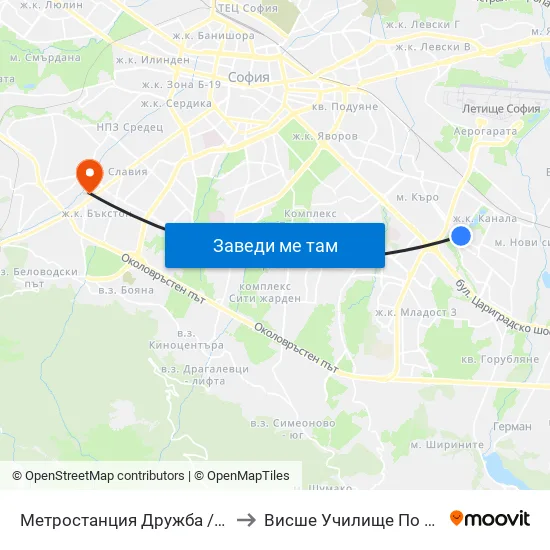 Ⓜ️ Метростанция Дружба / Druzhba Metro Station (0235) to Висше Училище По Застраховане И Финанси map