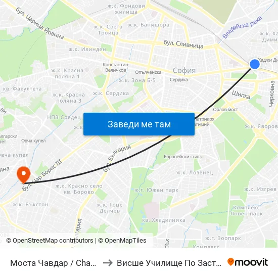 Моста Чавдар / Chavdar Bridge (1102) to Висше Училище По Застраховане И Финанси map