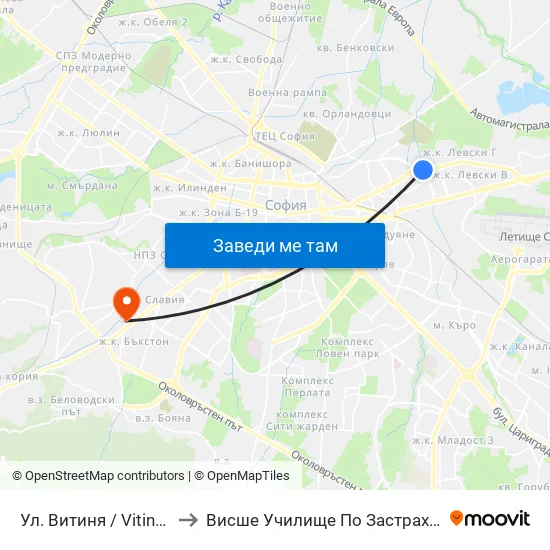 Ул. Витиня / Vitinya St. (1754) to Висше Училище По Застраховане И Финанси map