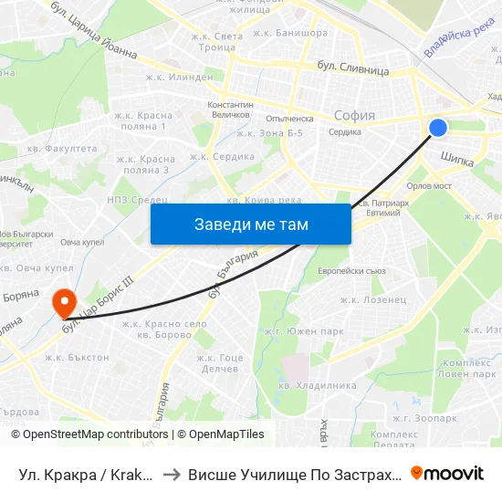 Ул. Кракра / Krakra St. (2012) to Висше Училище По Застраховане И Финанси map