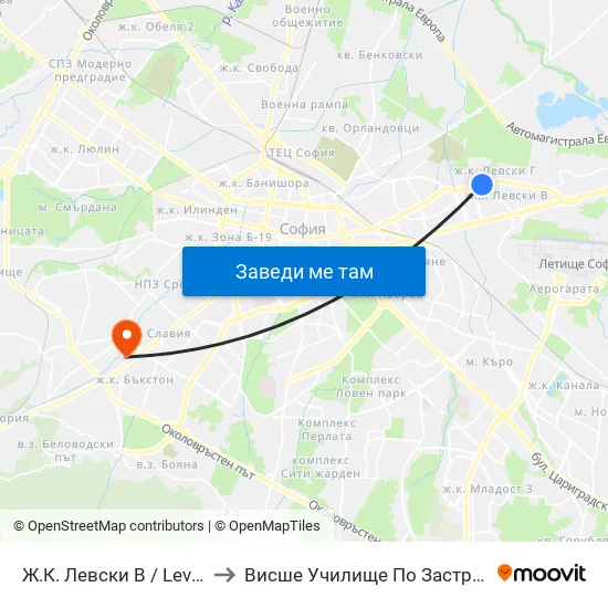 Ж.К. Левски В / Levski V Qr. (2125) to Висше Училище По Застраховане И Финанси map