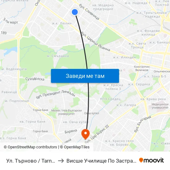 Ул. Търново / Tarnovo St. (2220) to Висше Училище По Застраховане И Финанси map